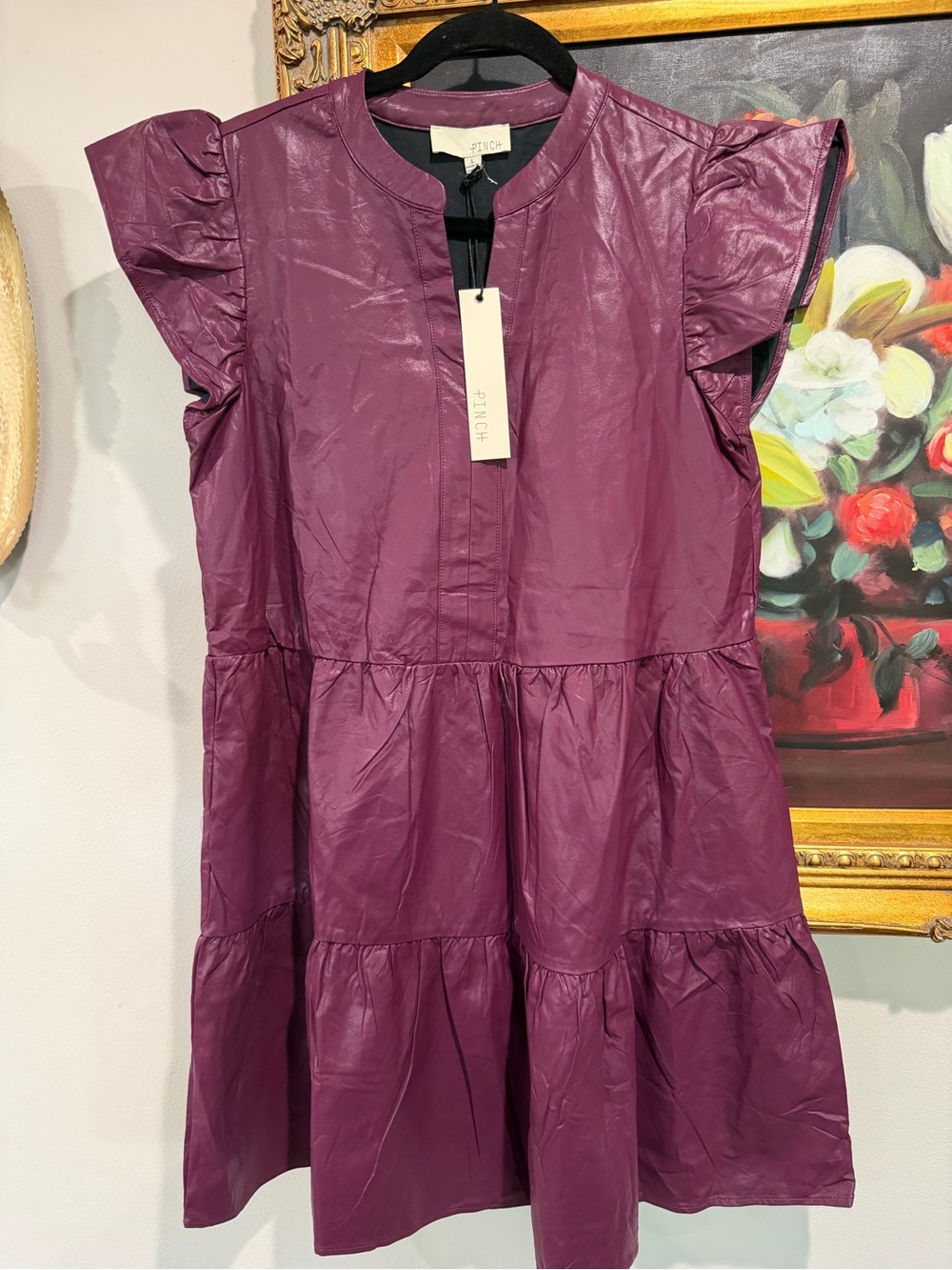 Pinch Plum Tiered Ruffle-Sleeve Dress